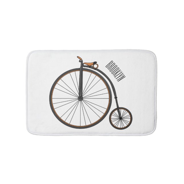 High wheel bicycle cartoon illustration  bath mat (Front)