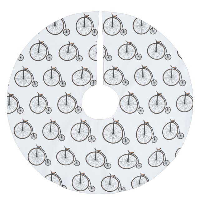 High wheel bicycle cartoon illustration  brushed polyester tree skirt (Front)