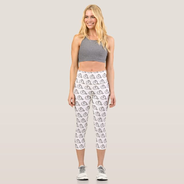 High wheel bicycle cartoon illustration  capri leggings (Front)