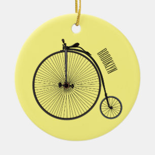 High wheel bicycle cartoon illustration ceramic tree decoration
