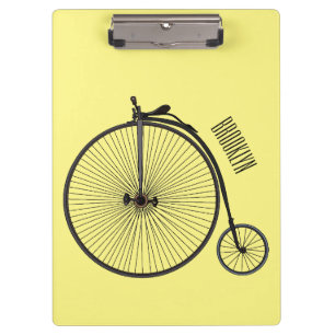 High wheel bicycle cartoon illustration clipboard