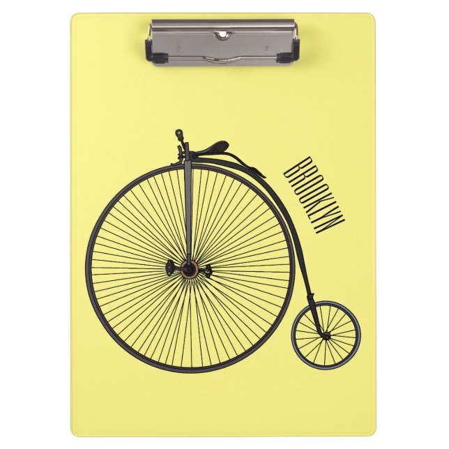 High wheel bicycle cartoon illustration clipboard (Front)