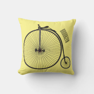 High wheel bicycle cartoon illustration cushion
