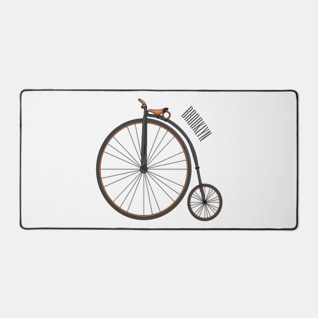 High wheel bicycle cartoon illustration desk mat (Front)