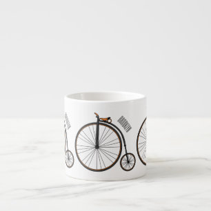 High wheel bicycle cartoon illustration espresso cup