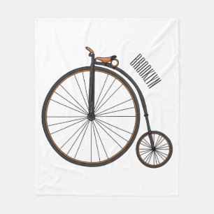 High wheel bicycle cartoon illustration fleece blanket