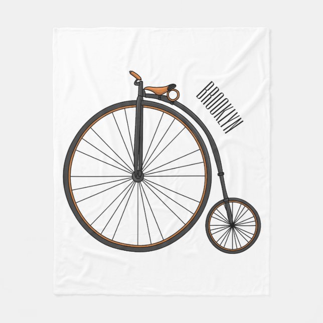 High wheel bicycle cartoon illustration fleece blanket (Front)