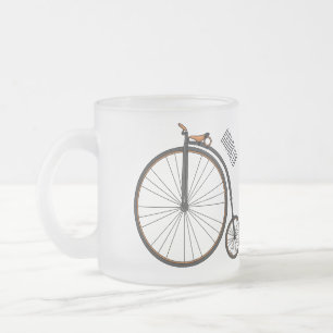 High wheel bicycle cartoon illustration frosted glass coffee mug