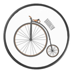 High wheel bicycle cartoon illustration hockey puck