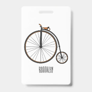 High wheel bicycle cartoon illustration ID badge