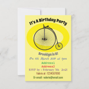 High wheel bicycle cartoon illustration invitation