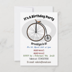 High wheel bicycle cartoon illustration  invitation