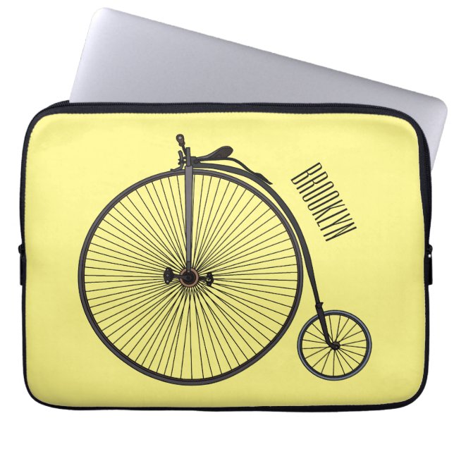 High wheel bicycle cartoon illustration laptop sleeve (Front)