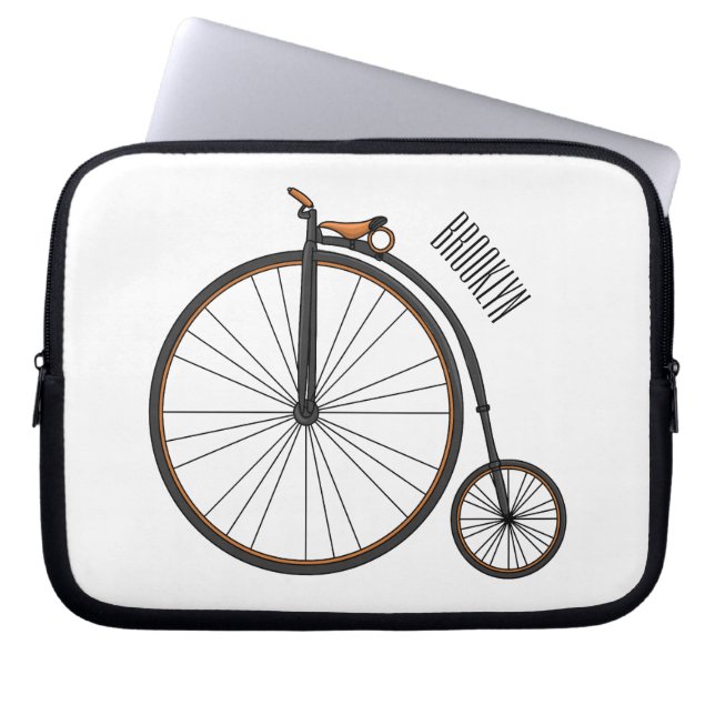 High wheel bicycle cartoon illustration  laptop sleeve (Front)