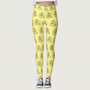High wheel bicycle cartoon illustration leggings