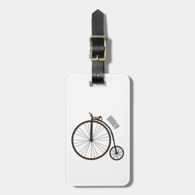 High wheel bicycle cartoon illustration  luggage tag (Front Vertical)