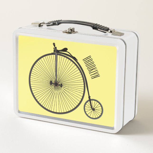 High wheel bicycle cartoon illustration metal lunch box (Front)