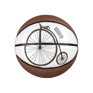 High wheel bicycle cartoon illustration  mini basketball