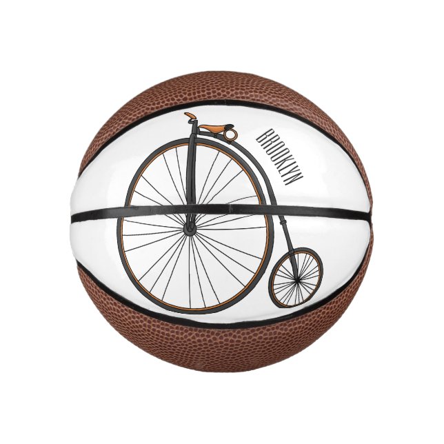 High wheel bicycle cartoon illustration  mini basketball (Front)