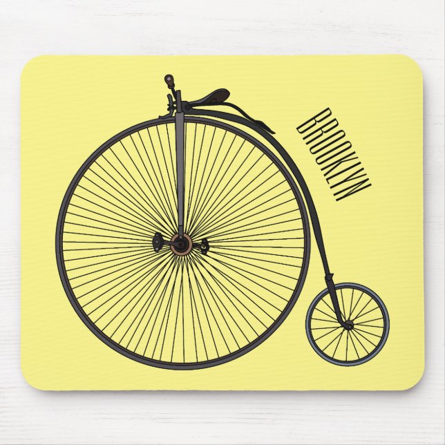 High wheel bicycle cartoon illustration mouse mat (Front)