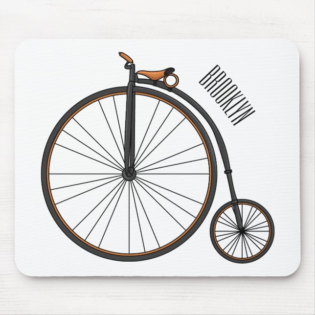 High wheel bicycle cartoon illustration mouse mat (Front)
