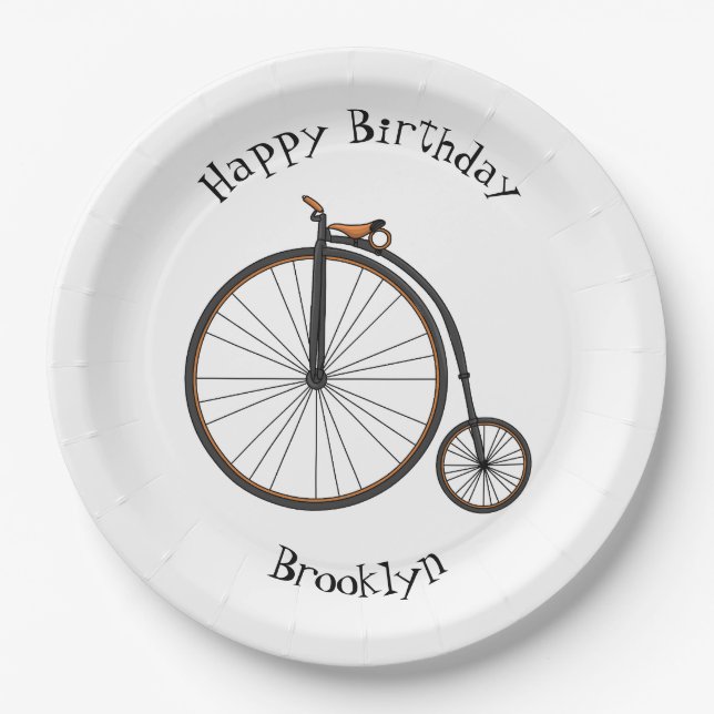 High wheel bicycle cartoon illustration  paper plate (Front)