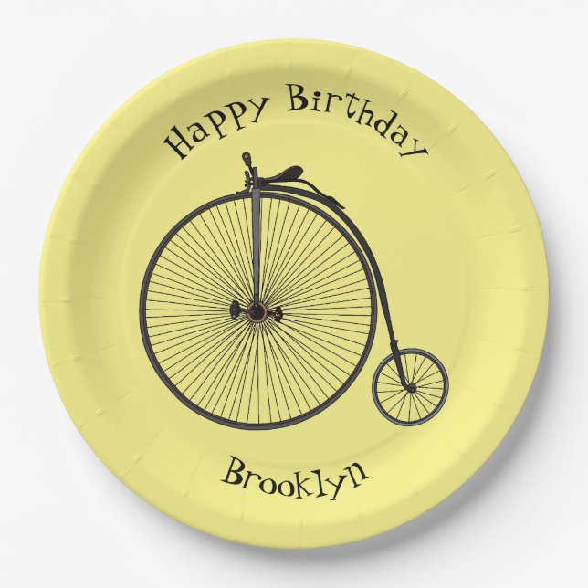 High wheel bicycle cartoon illustration paper plate (Front)