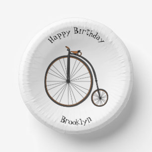 High wheel bicycle cartoon illustration paper plate