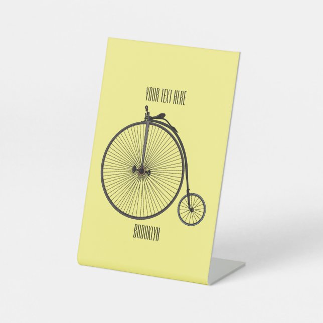 High wheel bicycle cartoon illustration pedestal sign (Front)