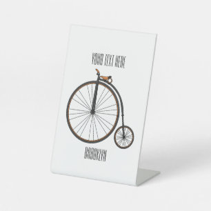 High wheel bicycle cartoon illustration pedestal sign