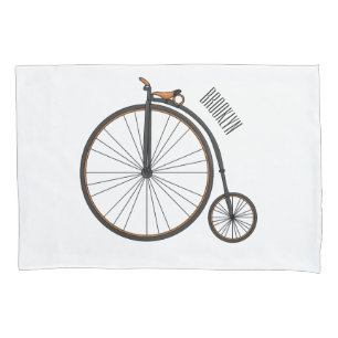 High wheel bicycle cartoon illustration pillowcase