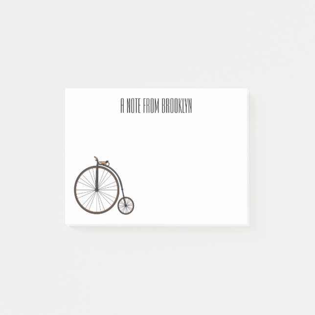 High wheel bicycle cartoon illustration post-it notes (Front)
