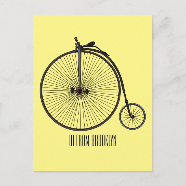 High wheel bicycle cartoon illustration postcard (Front)