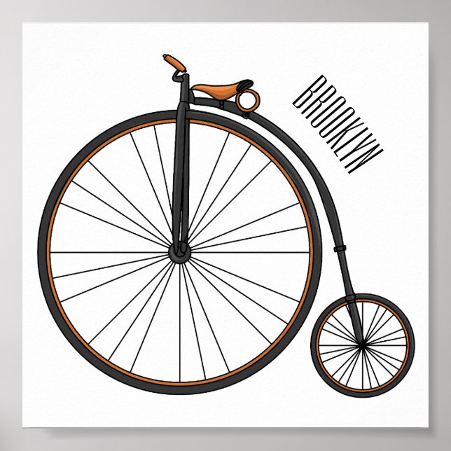High wheel bicycle cartoon illustration poster (Front)