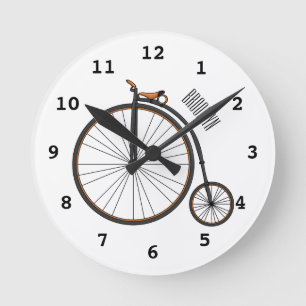 High wheel bicycle cartoon illustration round clock