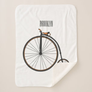 High wheel bicycle cartoon illustration sherpa blanket
