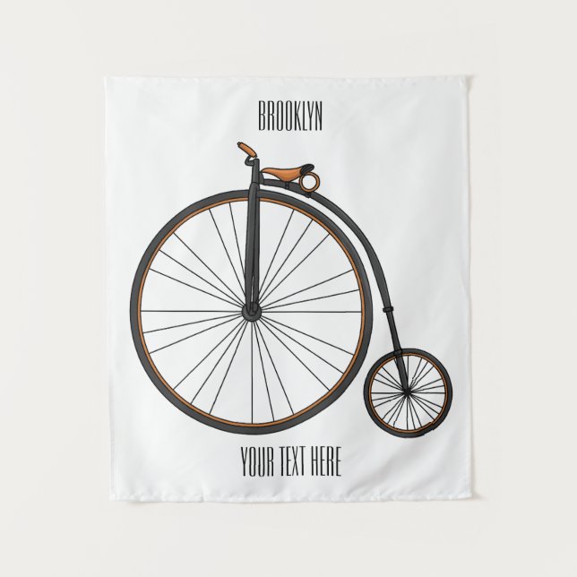 High wheel bicycle cartoon illustration tapestry (Front)