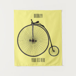 High wheel bicycle cartoon illustration tapestry
