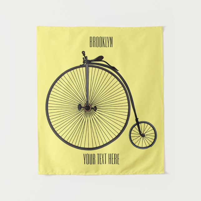 High wheel bicycle cartoon illustration tapestry (Front)