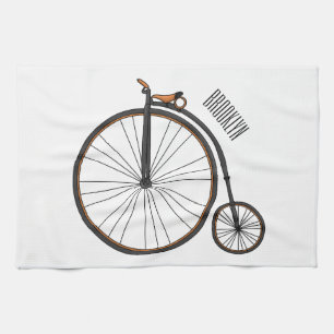 High wheel bicycle cartoon illustration tea towel