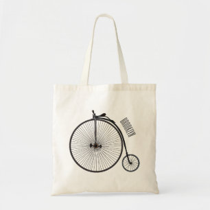 High wheel bicycle cartoon illustration tote bag