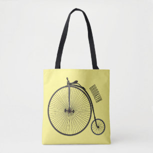 High wheel bicycle cartoon illustration tote bag