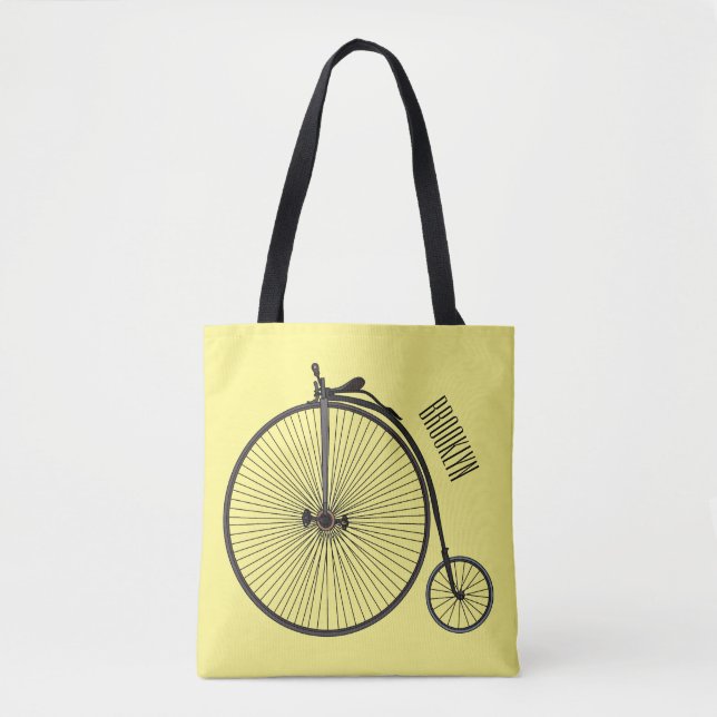 High wheel bicycle cartoon illustration tote bag (Front)