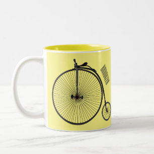 High wheel bicycle cartoon illustration Two-Tone coffee mug