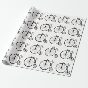 High wheel bicycle cartoon illustration wrapping paper