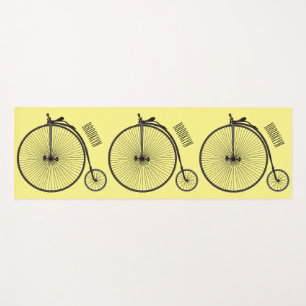 High wheel bicycle cartoon illustration yoga mat