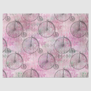 High Wheel Bicycles on Pink Decoupage Tissue Paper