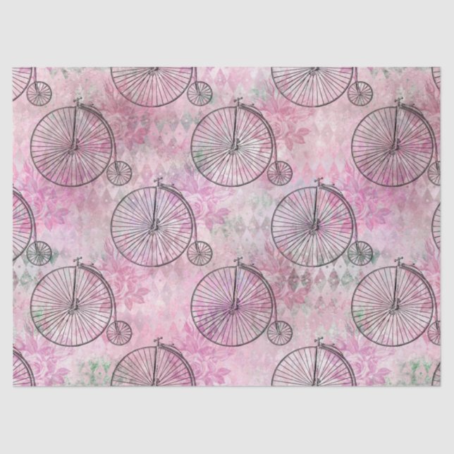 High Wheel Bicycles on Pink Decoupage Tissue Paper (Front)