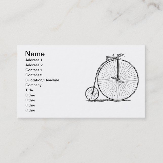 High Wheeler Bicycle Penny Farthing Business Card (Front)