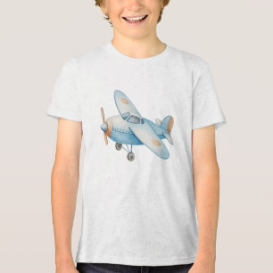High Wing Blue Watercolor Airplane Nursery Decor Tri-Blend Shirt